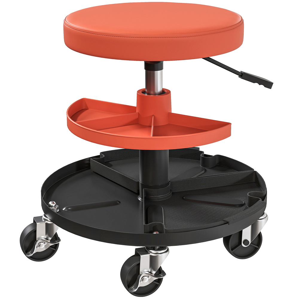 HOMCOM Rolling Mechanic Stool, 135kg Capacity Workshop Stool, 360° Swivel Roller Padded Creeper Seat with Wheels, Tool Trays Storage for Garage, Shop, Auto Repair, Yellow