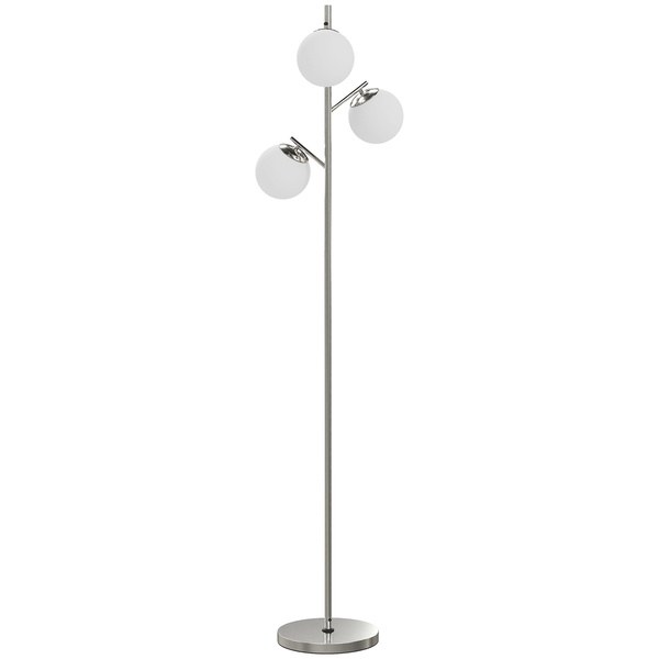 HOMCOM 3-Light Tree Floor Lamps for Living Room, Modern Standing Lamp for Bedroom with Globe Lampshade, 3000K/4000K/6000K Colour Temperatures, Steel Base, Silver Tone