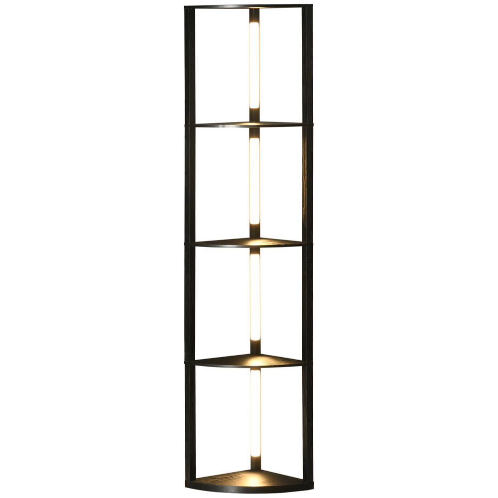 HOMCOM Corner Floor Lamp for Living Room Bedroom with Dimmable Warm White LED Light, Modern Tall Standing Lamp, Black