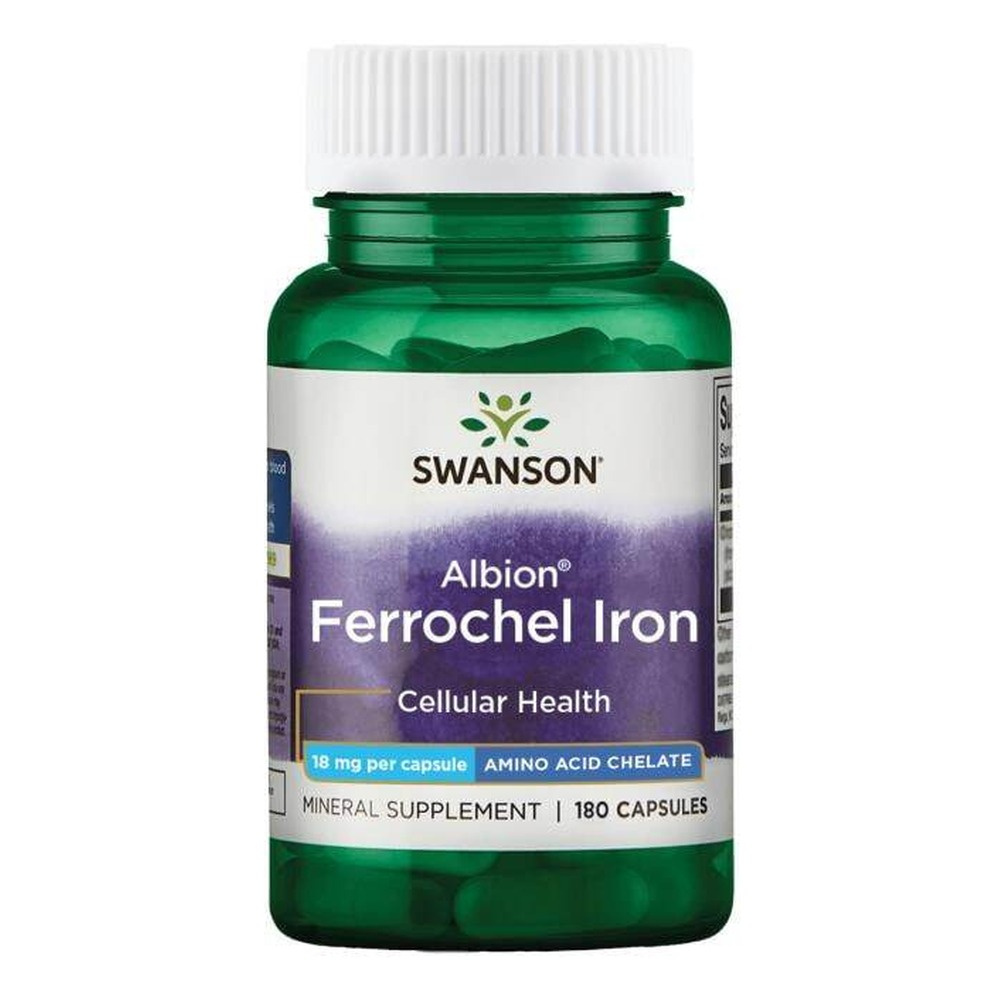 Swanson Albion Ferrochel Żelazo 18mg na Produkcję Krwinek 180 Kapsułek
