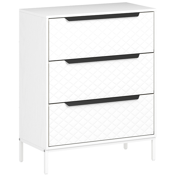 HOMCOM Chest of Drawers, Dresser with 3 Fabric Drawers and Aluminium Handles - White