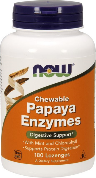 NOW Foods Chewable Papaya Enzymes Enzymy Trawienne z Papai 180 Tabletek