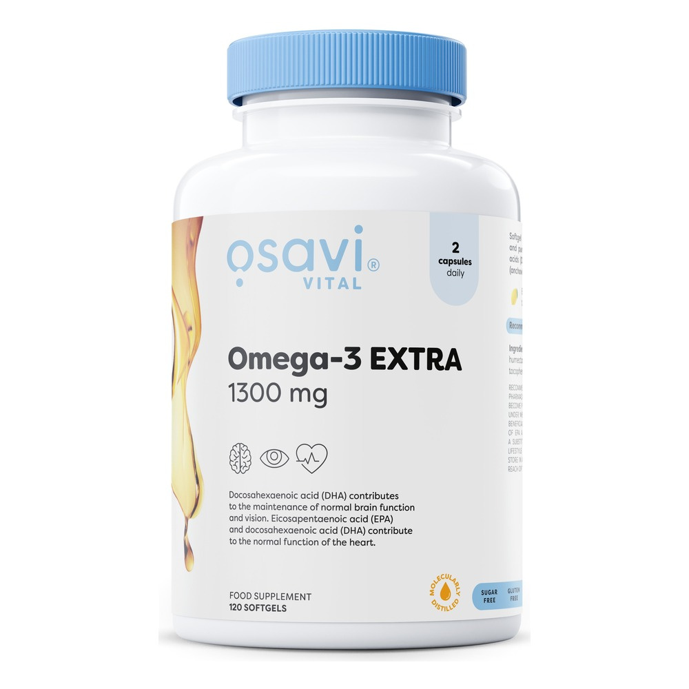 Osavi Omega-3 Extra 1300 mg Destylowany Molekularnie Olej Rybi o Smaku Cytrynowym Na Serce i Mózg 120 Kapsułek