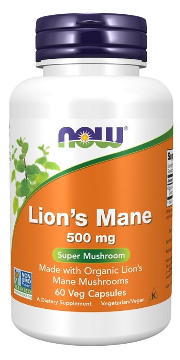 NOW Foods Soplówka Jeżowata 500mg Na Wsparcie Układu Nerwowego 60 Kapsułek