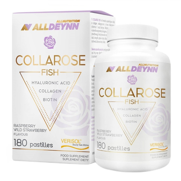 AllNutrition AllDeynn Fish Collarose Kolagen Rybi Wzbogacony Kwasem Hialuronowym Witaminą C i Biotyną 180 Tabletek