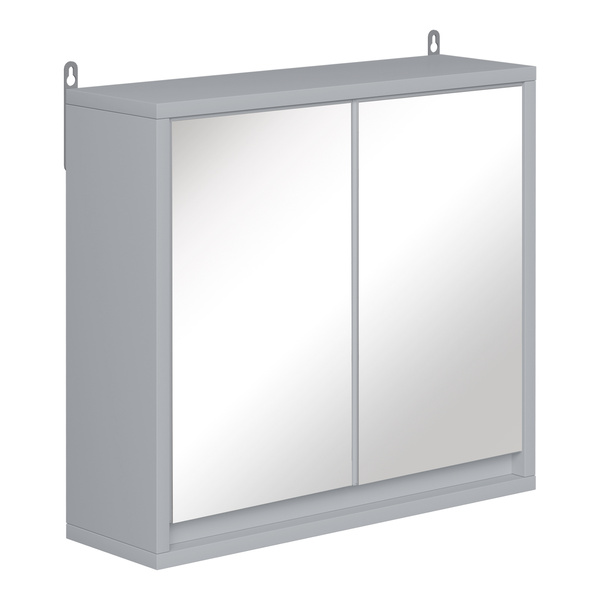 HOMCOM Wall Mounted Mirror Cabinet with Storage Shelf Bathroom Cupboard Double Door Grey