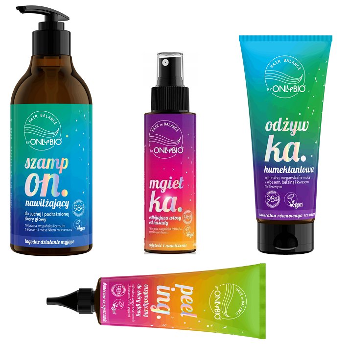 OnlyBio Hair Balance Zestaw Peeling do skóry głowy+Szampon+Odżywka+Mgiełka 