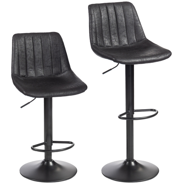 HOMCOM Set of 2 Leathaire Tub Bar Stools - Black