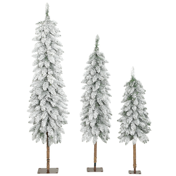 HOMCOM Set of 3 Pencil Flocked Christmas Tree, 3ft 4ft 5ft
