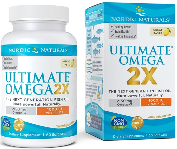 Nordic Naturals Ultimate Omega 2X z Witaminą D3 Wysoko Skoncentrowane Omega 3 Na Wsparcie Serca Mózgu i Odporności 60 Kapsułek