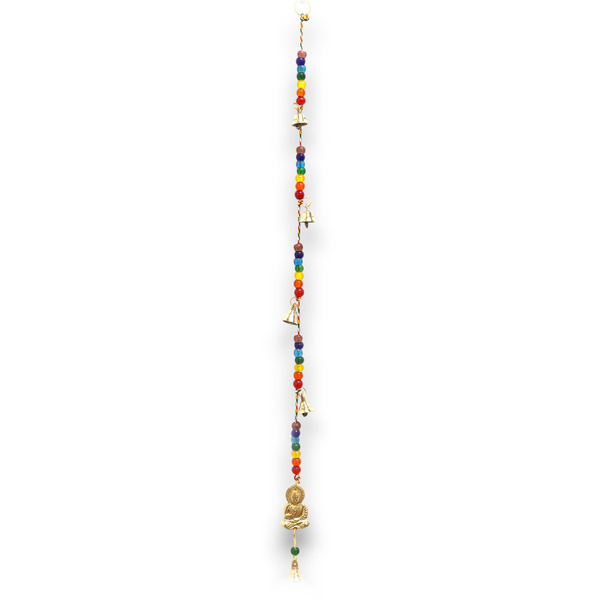 Indian Chimes - Brass Buddha with Chakra Beads String Bells 53cm