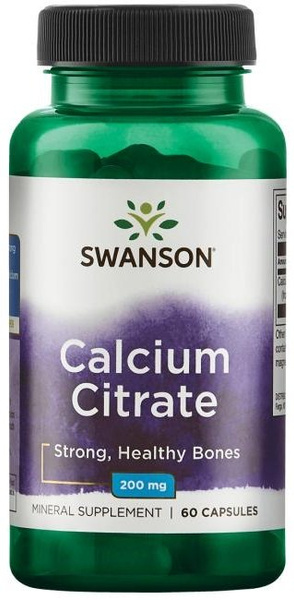 Swanson Cytrynian Wapnia 200mg na Zdrowe Kości i Zęby 60 Kapsułek