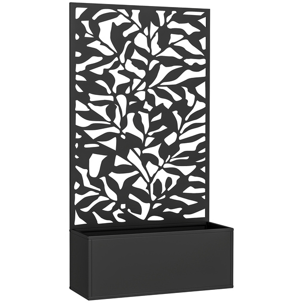 Outsunny Metal Garden Bed with Trellis, Wall Mounted or Freestanding Raised Planter with Privacy Panel, Black