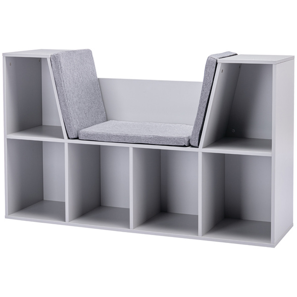 HOMCOM Kids Bookcase Shelf Storage Cabinet Unit, Living Room Sideboard w/ Six Compartments for Toys, Books - Grey