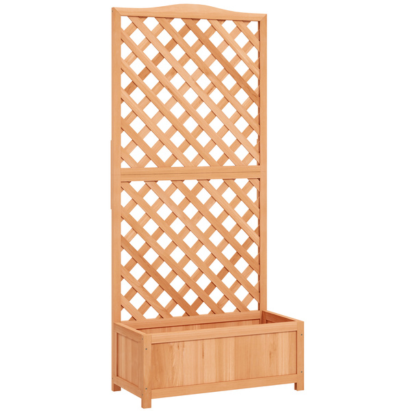 Outsunny Wooden Planter with Trellis, Freestanding Raised Bed for Garden with Lattice, Outdoor Planter Box for Climbing Plants, Vines, Flowers, 76 x 36 x 170 cm, Natural