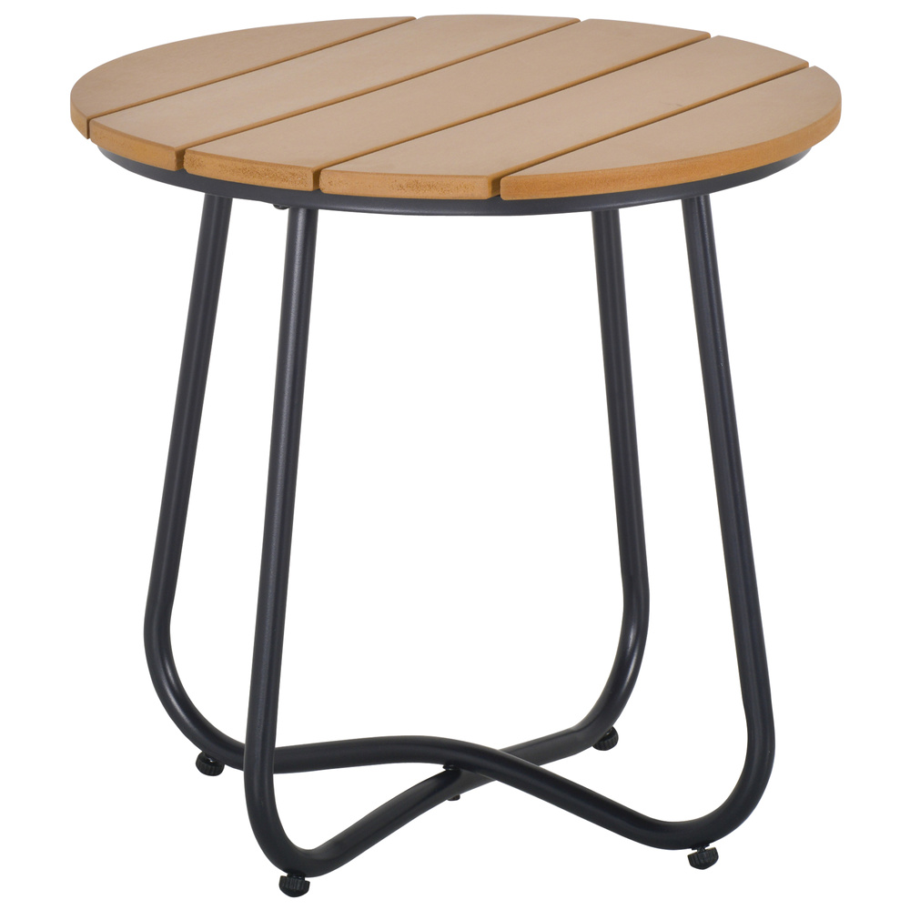Outsunny Round Outdoor Side Table Adjustable Leg Pads Garden Table 49 x 49 x 48 cm Natural Wood & Black