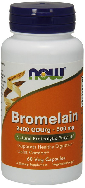 NOW Foods Bromelaina 500mg Na Zdrowe Trawienie i Komfort Stawów 60 Kapsułek