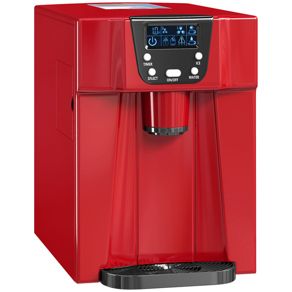 HOMCOM 3L Ice Maker Machine and Water Dispenser, 12kg in 24H, 2 Sizes 9 Ice Cubes Ready in 6-10 Mins Ice Machine, Red