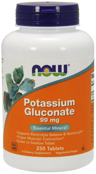 Now Foods Potassium Gluconate 99mg Glukonian Potasu Wspomaga Zdrowie Mięsni 250 Tabletek