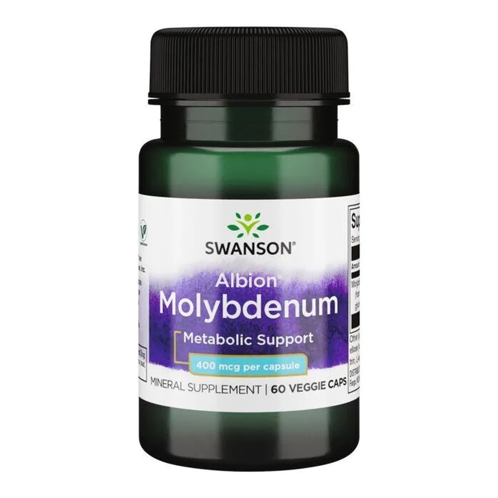 Swanson Albion Molibden 400mcg Wspierający Prawidłowy Metabolizm 60 Kapsułek