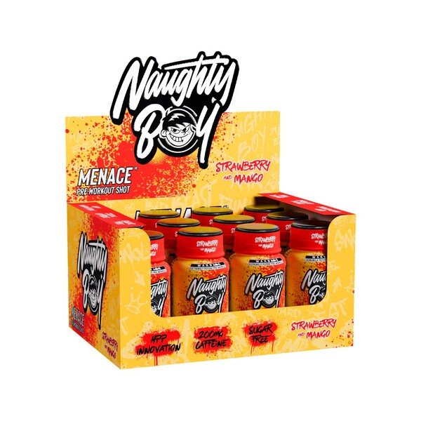 Naughty Boy Menace Shot Przedtreningowy Truskawka i Mango 12 x 60 ml