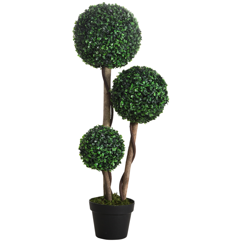 HOMCOM Decorative Artificial Tree Boxwood Ball Topiary Tree in Pot, Fake Plant for Home Indoor Outdoor Decor, 90 cm, Dark Green