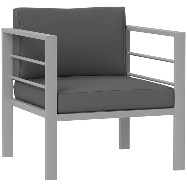 Outsunny Garden Sofa, All-Weather Garden Single Sofa with Removable Cushions, Metal Frame Outdoor Furniture for Balcony, Charcoal Grey