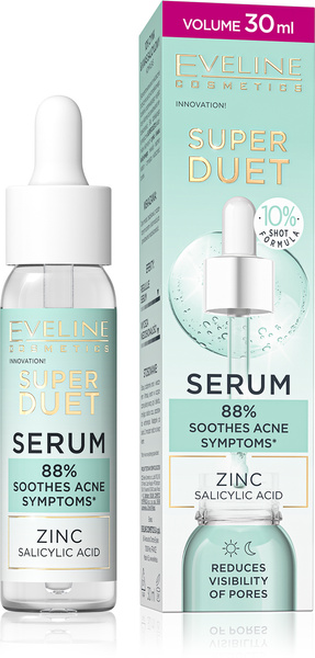 Eveline Super Duet Skoncentrowane Serum na Niedoskonałości Cynk i Kwas Salicylowy dla Skóry Młodej i Trądzikowej 30ml