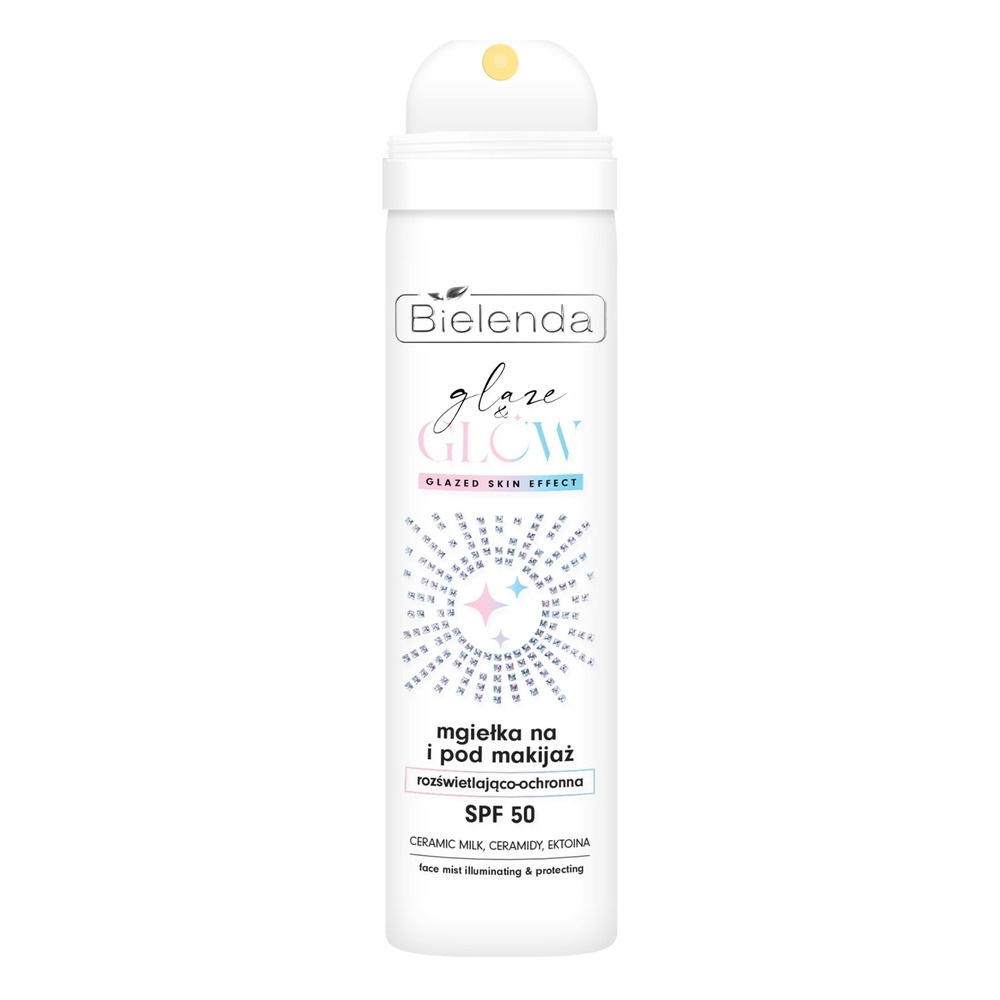 Bielenda Glaze & Glow Mgiełka na i pod makijaż, rozświetlająco-ochronna, SPF 50 75ml