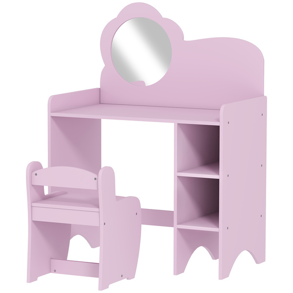 AIYAPLAY Kids Dressing Table with Mirror, Stool, Kids Vanity Table with Shelves, for Ages 3-8 Years, Purple