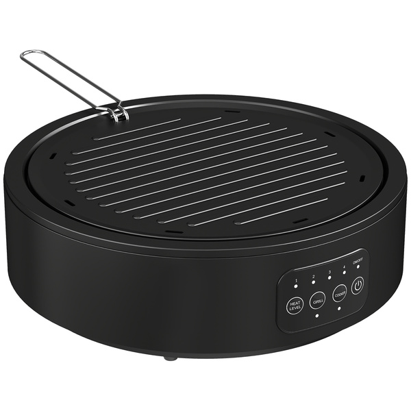 HOMCOM Electric Ceramic Hob with Grill Plate, Multifunctional 36cm Plug in Electric Hob with 4 Heat Levels for All Type Pot