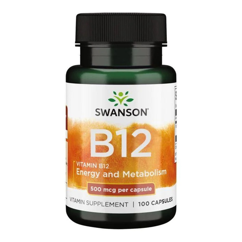 Swanson Witamina B12 500mcg z Kwasem Foliowym na Energię 100 Kapsułek
