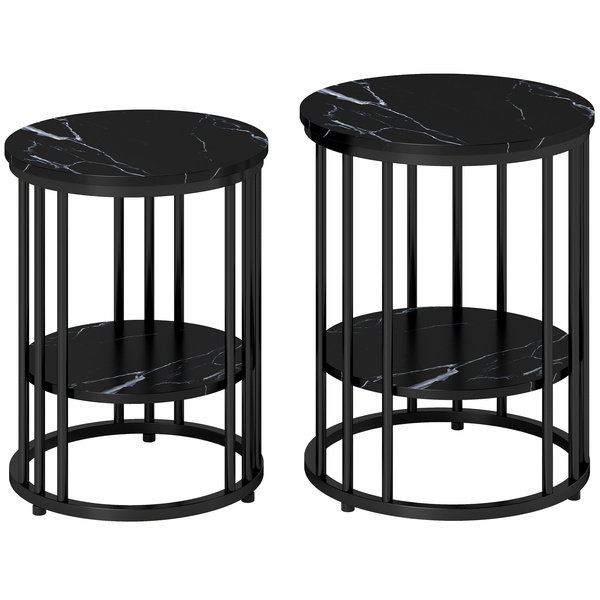 HOMCOM Set of Two Marble-Effect Coffee Tables - Black