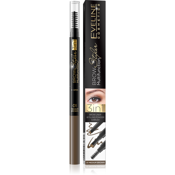 Eveline Brow Styler Multifunction Brow Liner 3in1 Kredka do Stylizacji Brwi 01 Medium Brown 1 Sztuka