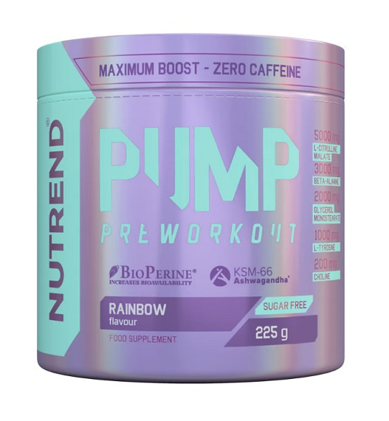 Nutrend Pump Pre-Workout Rainbow Przedtreningówka bez Kofeiny na Pompę Mięśniową i Skupienie 225g
