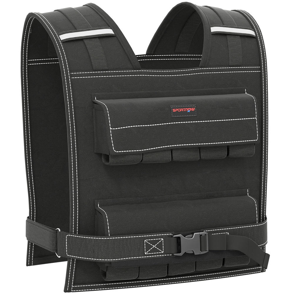 SPORTNOW 20KG Adjustable Weighted Vest, Running Weight Vest, with 30 Metal Weights, Reflective Strips, for Running, Exercise