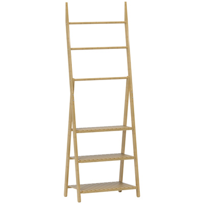 HOMCOM Three-Shelf Bamboo Storage Unit, with Towel Racks - Natural Finish