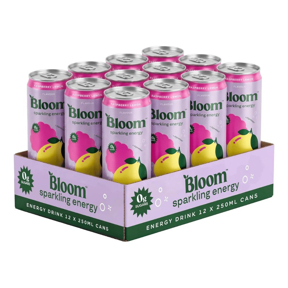 Bloom Sparkling Energy Napój gazowany, Malina-Cytryna 12 x 250ml.