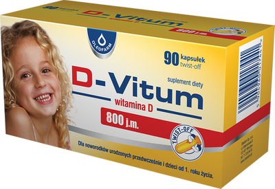 D-Vitum Witamina D 800 j.m dla Wcześniaków i Dzieci od 1 Roku Życia 90 Kapsułek