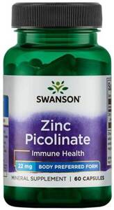 Swanson Zinc Picolinate Cynk Wsparcie Prawidłowych Funkcji Organizmu 22mg 60 Kapsułek