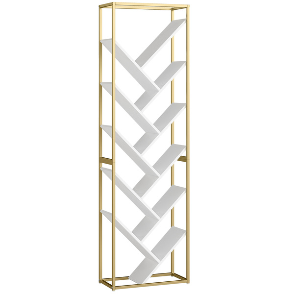 HOMCOM 10 Shelf Modern-Style Bookshelf - Gold Tone/White