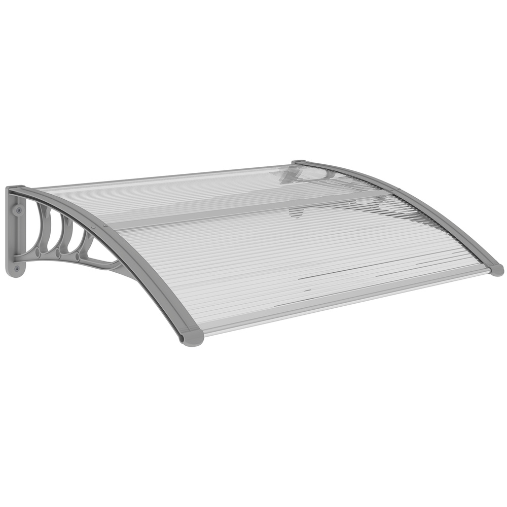 Outsunny Front Door Canopy Outdoor Awning Aluminium Rigid Plastic Polycarbonate Rain Shelter UV Water Rain Resistant 100 x 75cm Clear