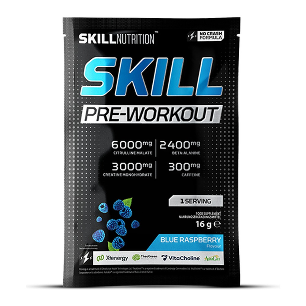 Skill Nutrition Skill Pre-Workout Niebieska Malina Przedtreningówka w Proszku Na Maksymalną Wydajność 16g
