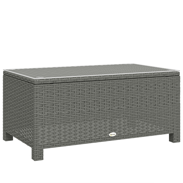 Outsunny Rattan Garden Coffee Table with Glass Top, Light Grey