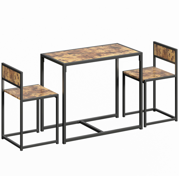 HOMCOM 3 Piece Table Stool Set - Rustic Brown