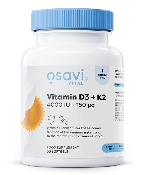 Osavi Witamina D3 + K2 4000 IU + 150 mcg Na Zdrowe Kości i Odporność 60 Kapsułek