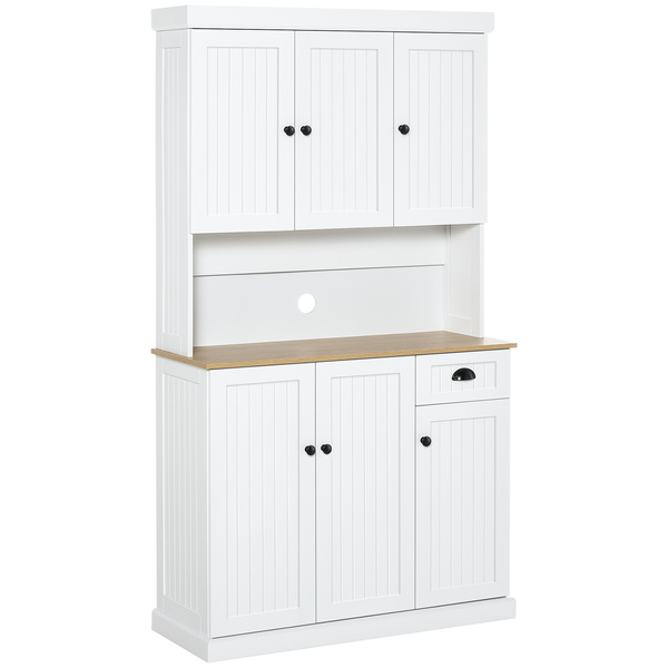 HOMCOM 180cm Freestanding Kitchen Cabinet, Modern Storage Cupboard with Open Countertop, Drawer and 6 Doors, White