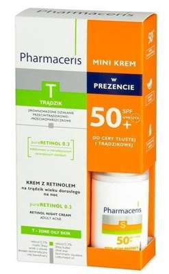 Pharmaceris T Zestaw Pure Rerinol Krem na Trądzik i Krem Ochronny SPF50+ 40x15ml