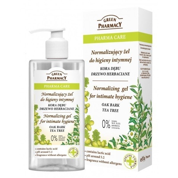 Green Pharmacy Normalizujący Żel do Higieny Intymnej z Korą Dębu i Drzewem Herbacianym 300ml