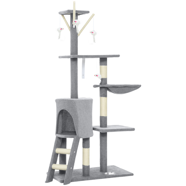 PawHut Multi-Level Cat Tower, 134cm Cat Tree with Condo and Sisal Scratching Posts for Indoor Kittens, Grey